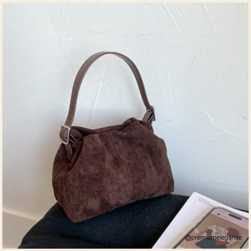 Vintage Faux Suede Drawstring Bucket Bag with 3 Interchangeable Straps - Picture 3 of 7